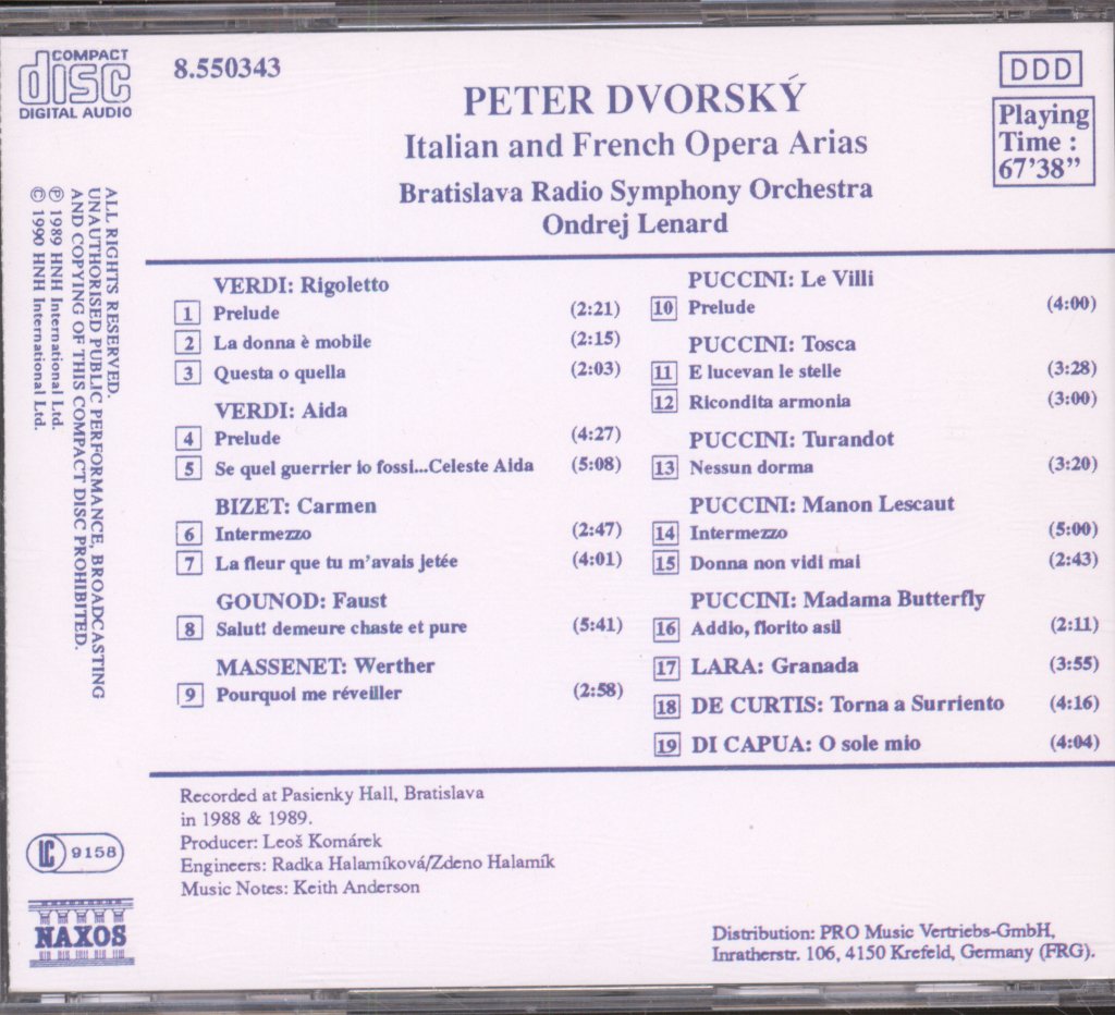 Bratislava Radio Symphony Orchestra / Ondrej Lenard - Italian And French Opera Arias - Cd