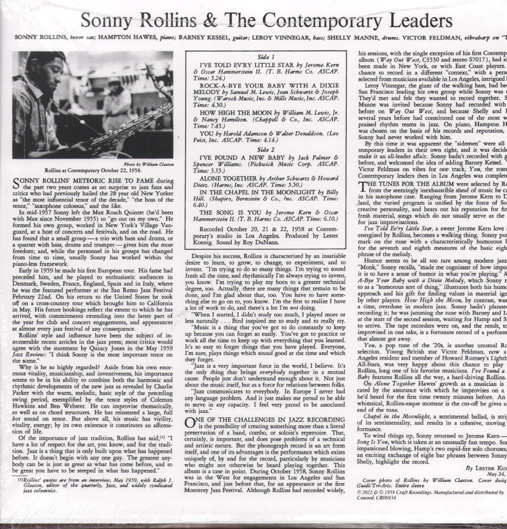 Sonny Rollins - Sonny Rollins and the Contemporary Leaders - Lp