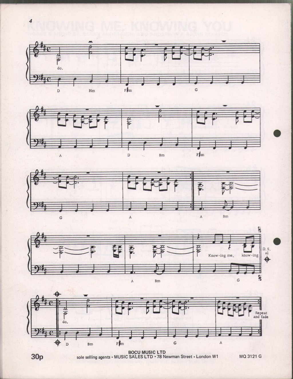 ABBA - Knowing Me Knowing You - Sheet Music