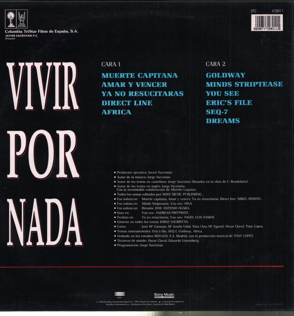 Jorge Sacristan - Vivir Por Nada (Banda Sonora Original) - Lp