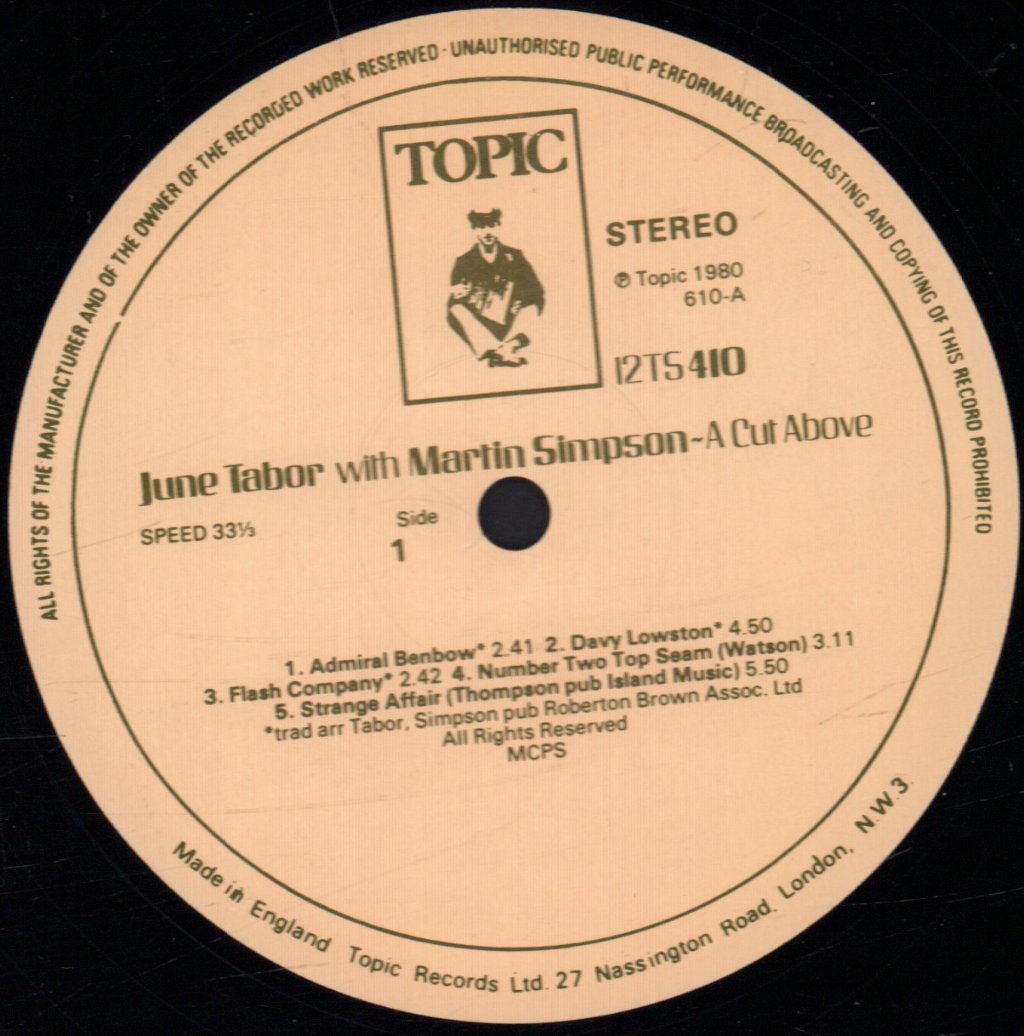 June Tabor With Martin Simpson - A Cut Above - Lp