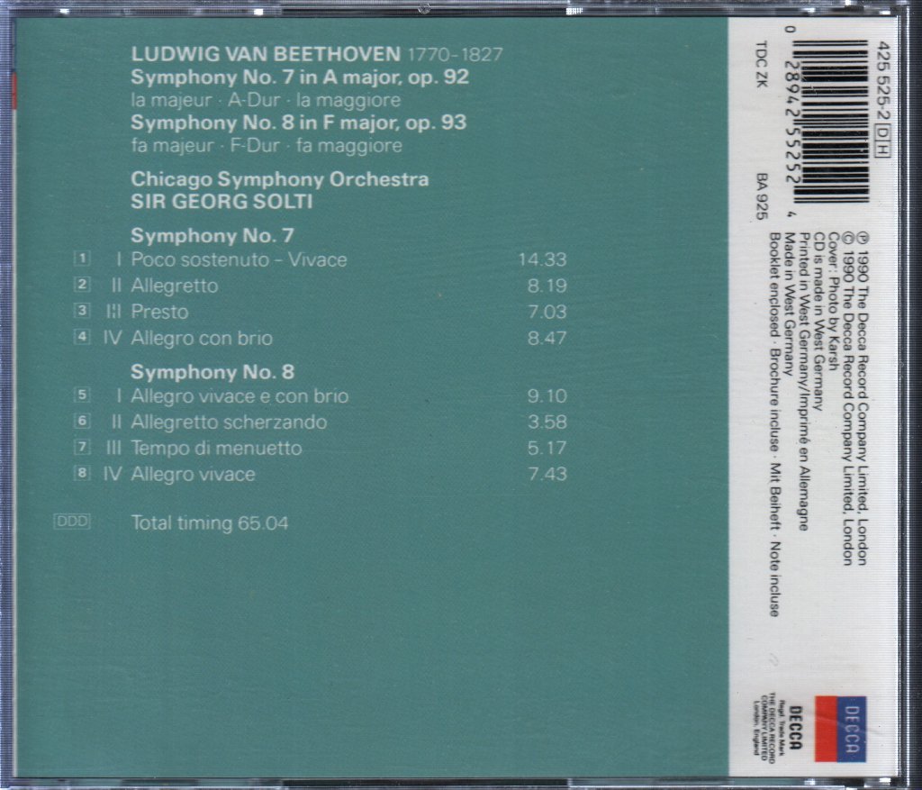 Ludwig Van Beethoven - Symphonies 7 & 8 - Cd