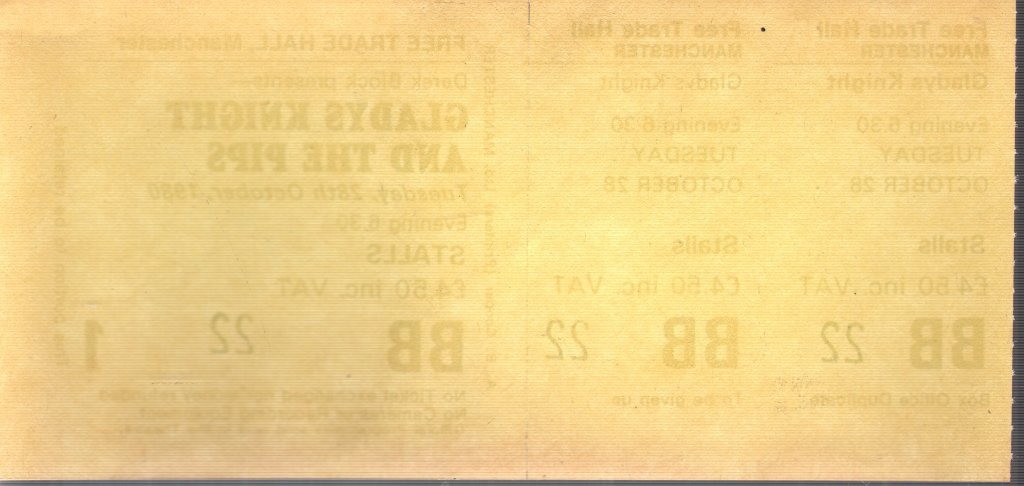 Gladys Knight And The Pips - Free Trade Hall Manchester 28Th Oct 1980 - Ticket