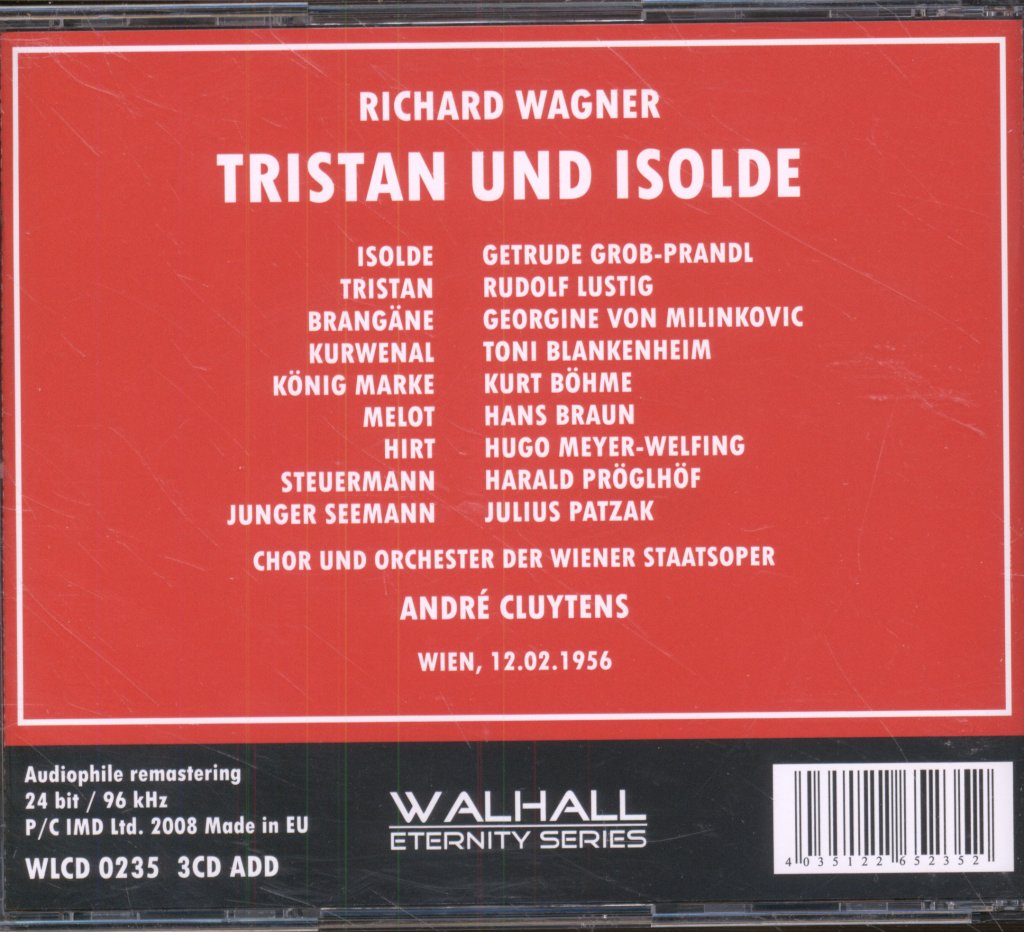 Chor Und Orchester Der Wiener Staatsoper, André Cluytens - Wagner - Tristan Und Isolde - Cluytens, Grob-Prandl, Lusting, Milinkovic, Bohme, Patzak - Cd Set