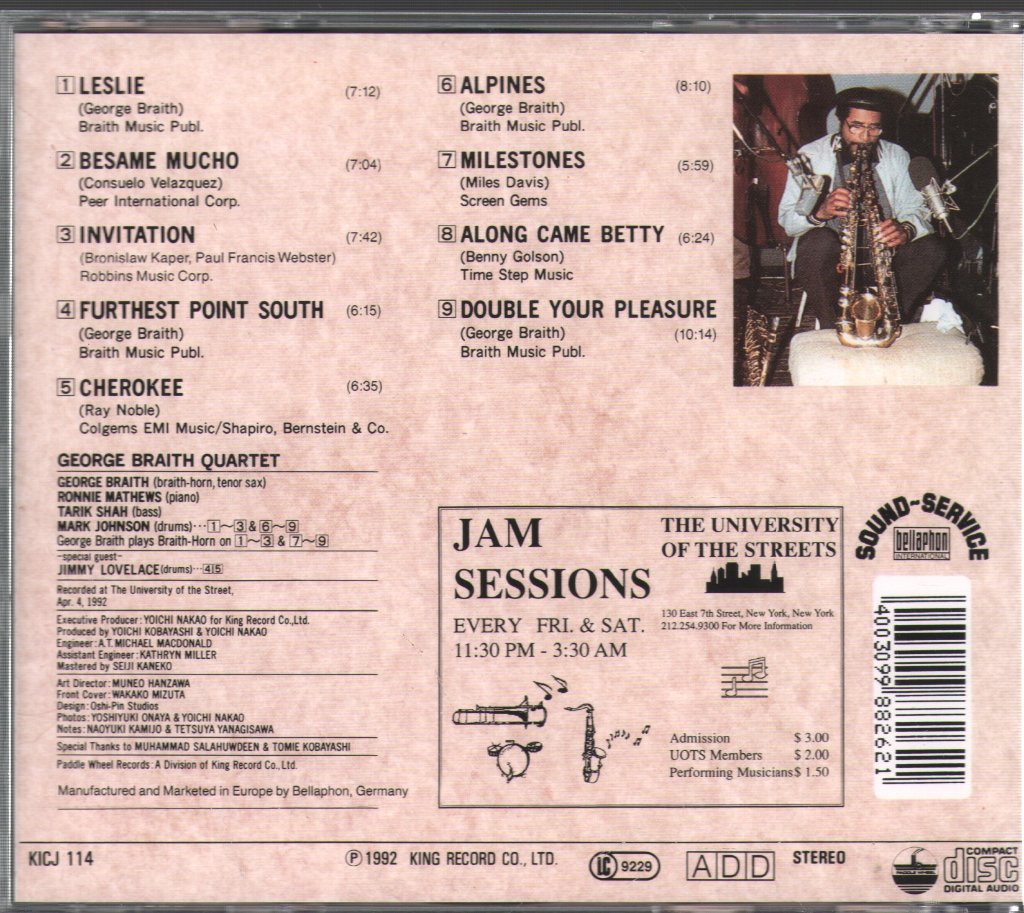 George Braith - Double Your Pleasure - Live At The University Of The Street - Cd