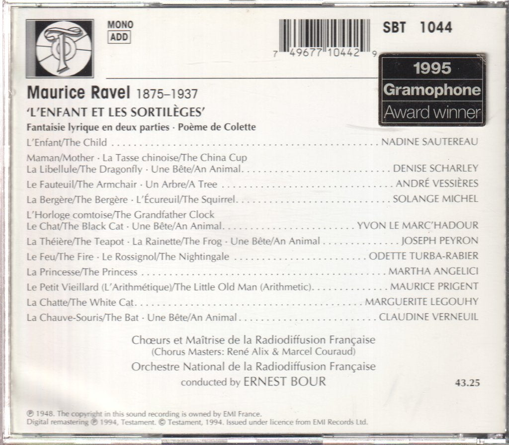 Ernest Bour - Ravel - L'Enfant Et Les Sortilèges - Cd