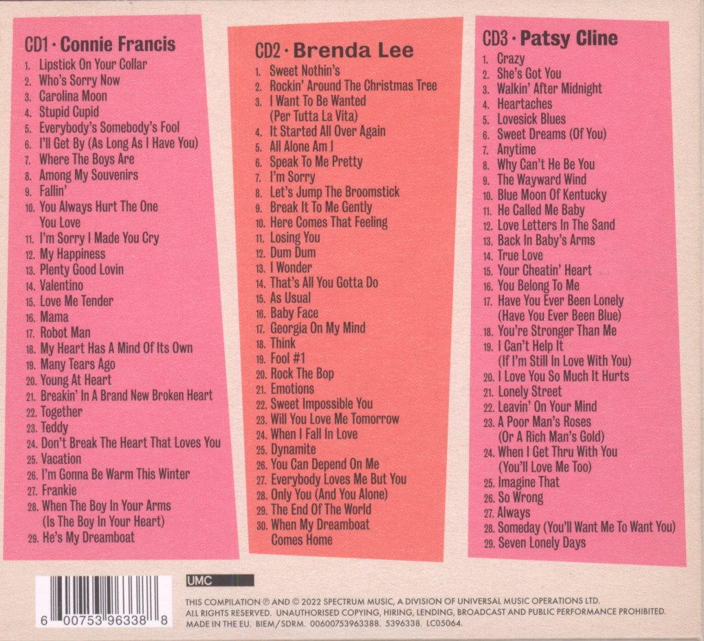 Various Artists - Dreamboats & Petticoats Presents... Connie Francis/ Brenda Lee/ Patsy Cline - Triple Cd