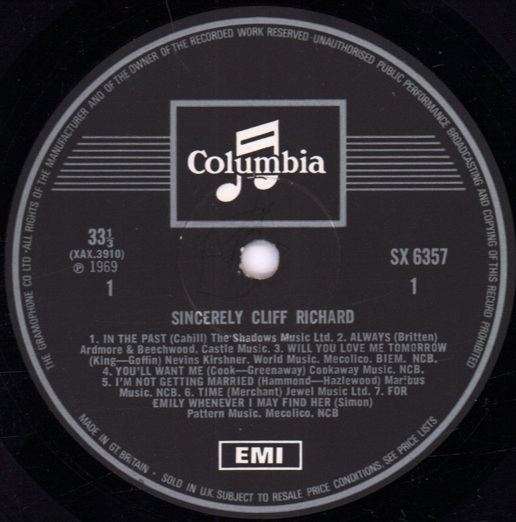 Cliff Richard - Sincerely - Lp