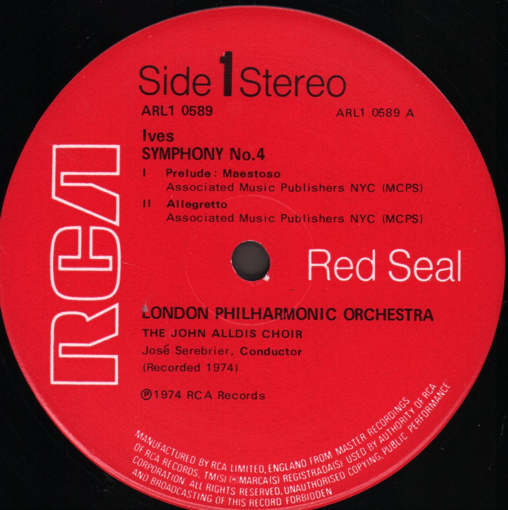 London Philharmonic Orchestra / John Alldis Choir / Jose Serebrier - Charles Ives - Symphony #4 - Lp