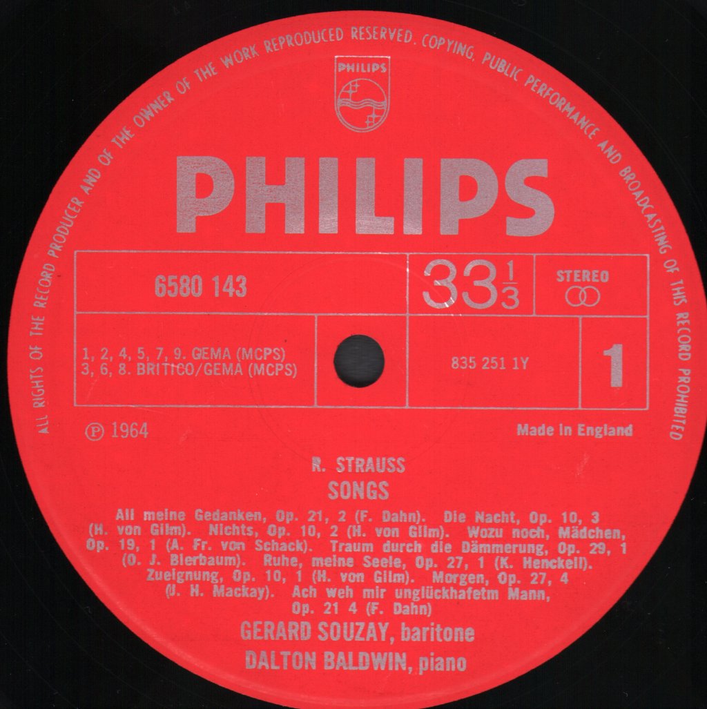 Gerard Souzay / Dalton Baldwin - Richard Strauss - 17 Songs - Lp