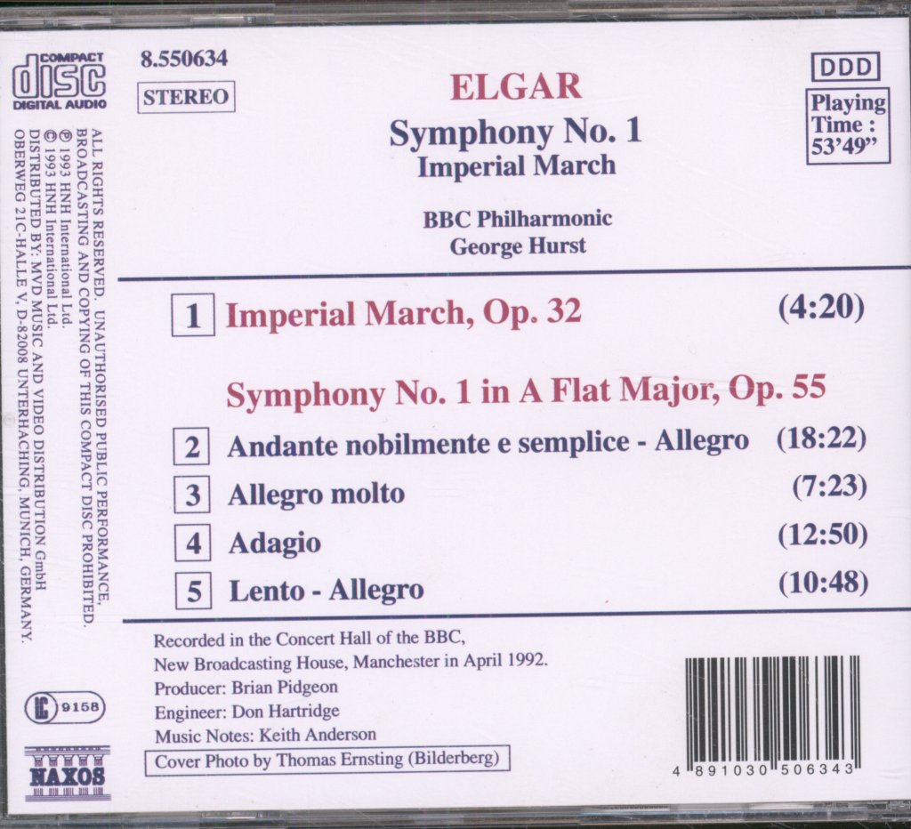 BBC Philharmonic, George Hurst - Elgar - Symphony No. 1, Op. 55 · Imperial March, Op. 32 - Cd