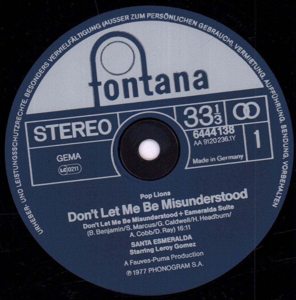 Santa Esmeralda Starring Leroy Gomez - Don't Let Me Be Misunderstood - Lp