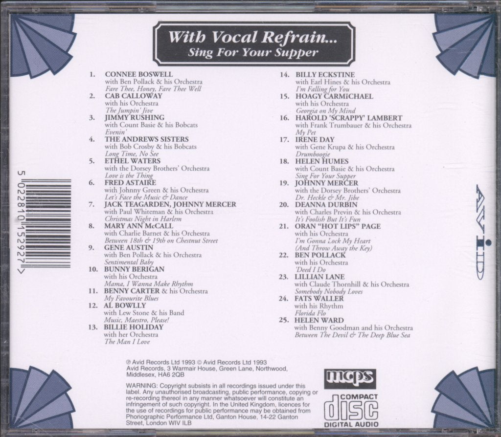 Various Artists - With Vocal Refrain...Sing For Your Supper - Cd