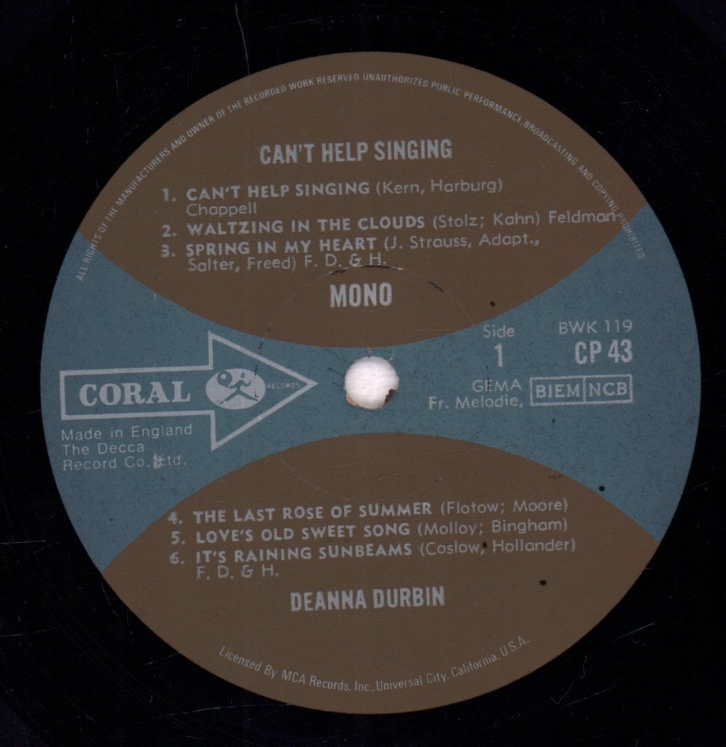 Deanna Durbin - Can't Help Singing - Lp