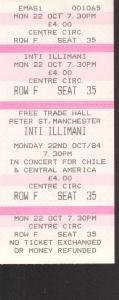 Inti Illimani - Free Trade Hall Manchester 22Nd Oct 1984 - Ticket