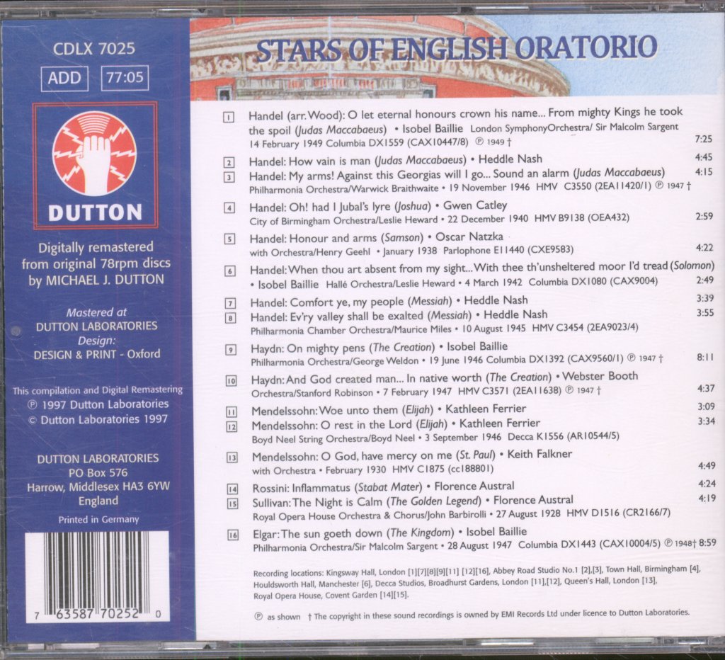 Various Artists - Stars Of English Oratorio Volume 1 - Cd