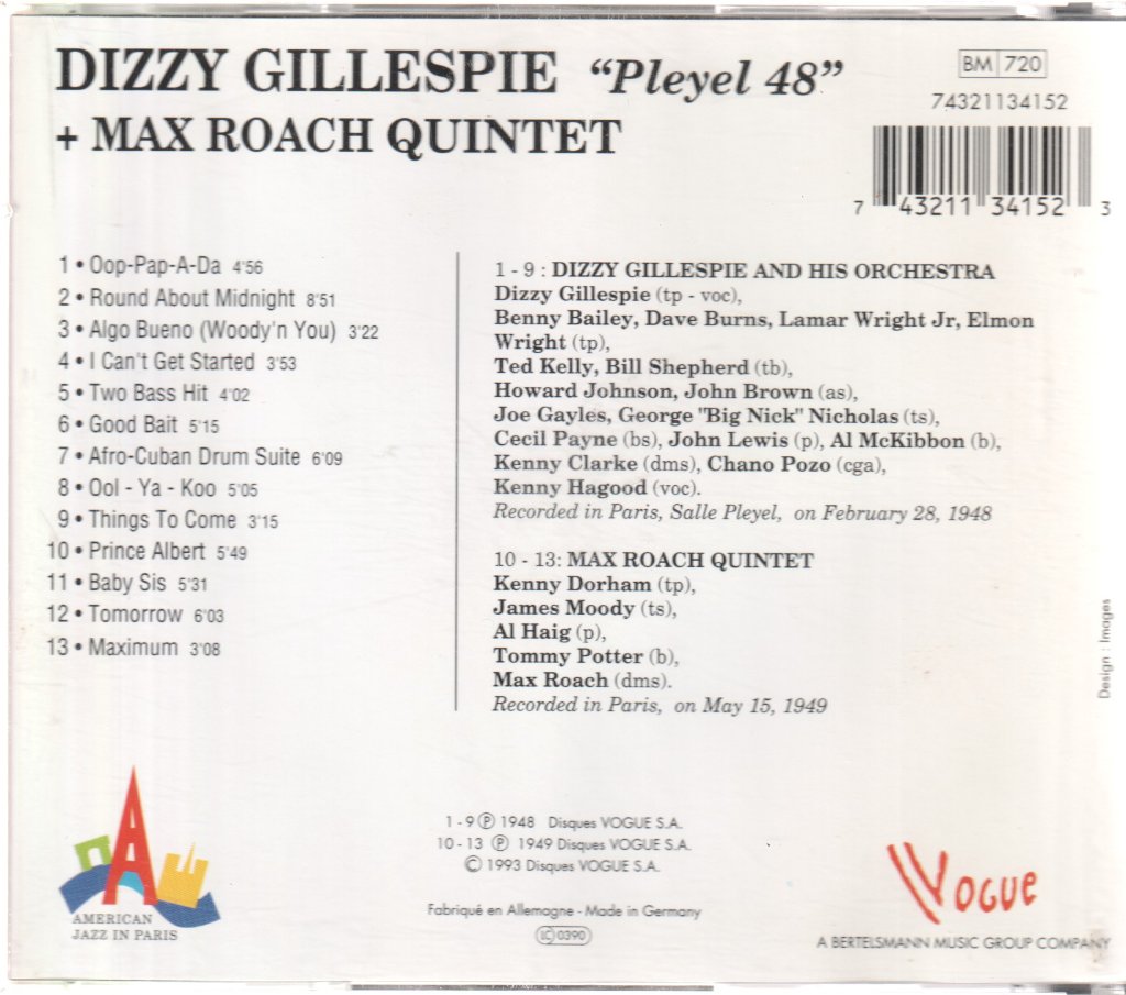 dizzy gillespie and max roach quintet - Pleyel 48 Max Roach Quintet 49 - Cd