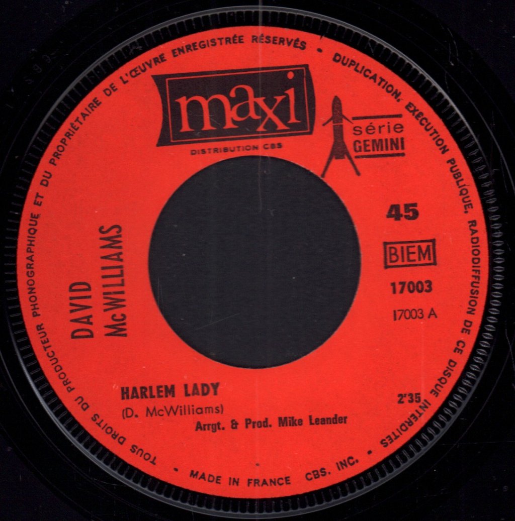 David Mcwilliams - Days Of Pearly Spencer / Harlem Lady - 7 Inch