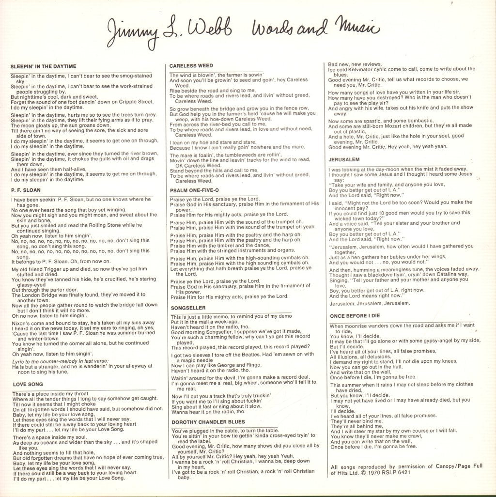 Jimmy Webb - Words And Music - Lp