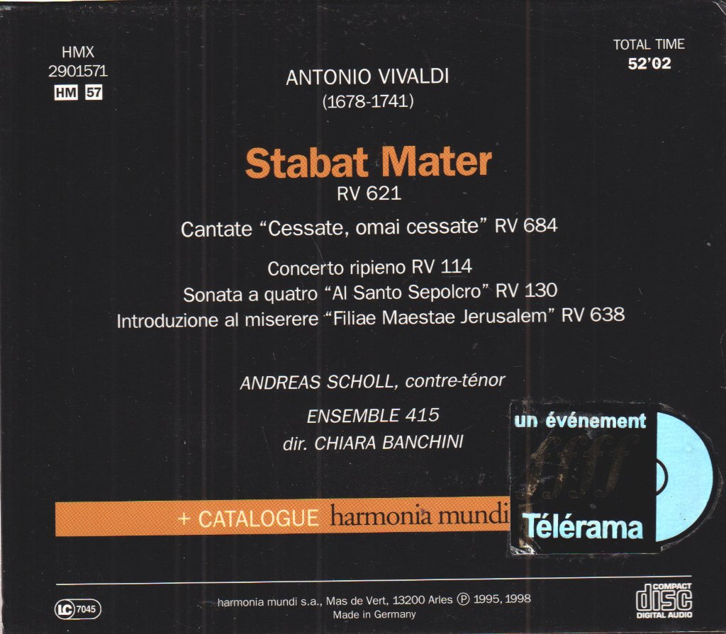 Andreas Scholl, Ensemble 415, Chiara Banchini - Vivaldi - Stabat Mater - Cd Set