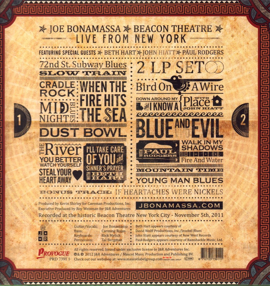Joe Bonamassa - Beacon Theatre - Live From New York - Double Lp