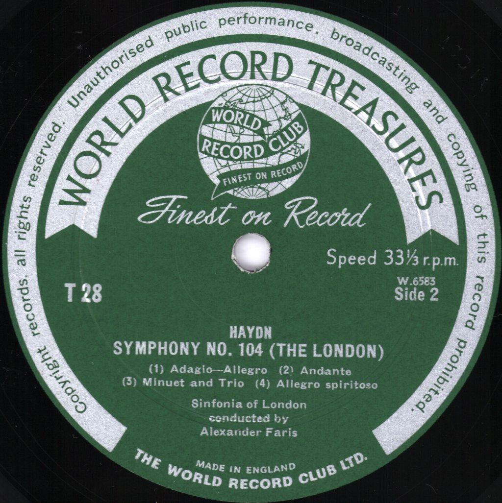 Sinfonia Of London / Alexander Faris - Franz Joseph Haydn - Symphony No. 92 In G Major "Oxford" / Symphony No. 104 In D Major "London" - Lp
