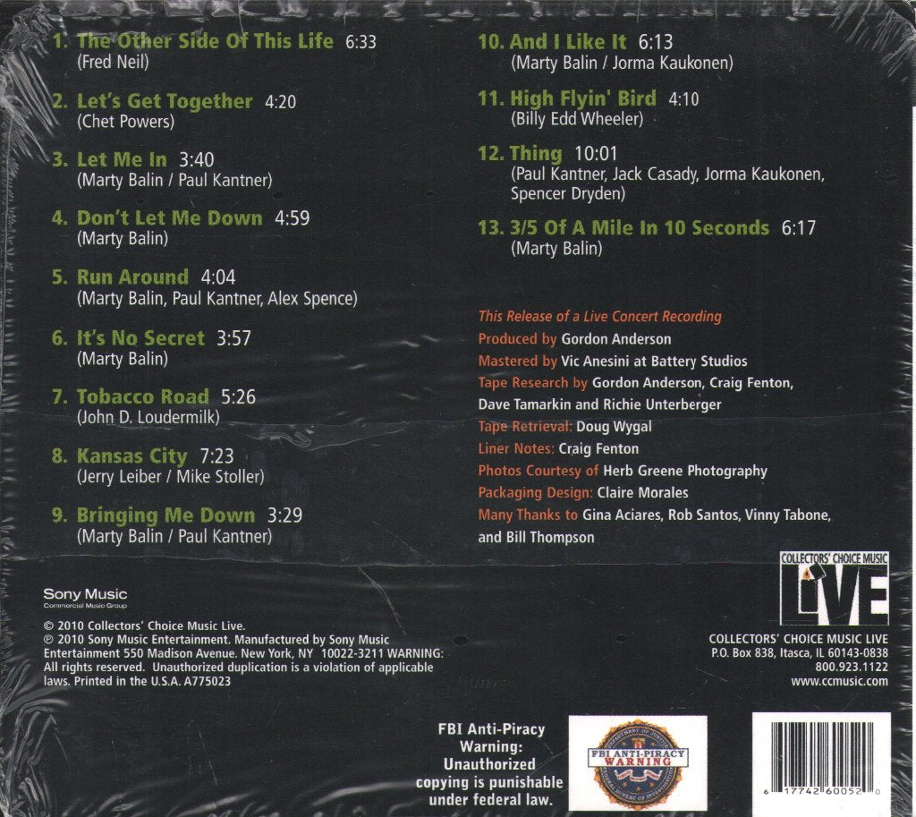 Jefferson Airplane - Live At The Fillmore Auditorium 10/16/66 (Early & Late Shows - Grace's Debut) - Cd