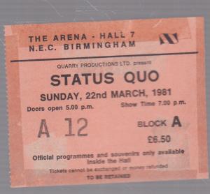 Status Quo - Birmingham Nec 22 March 1981 - Ticket