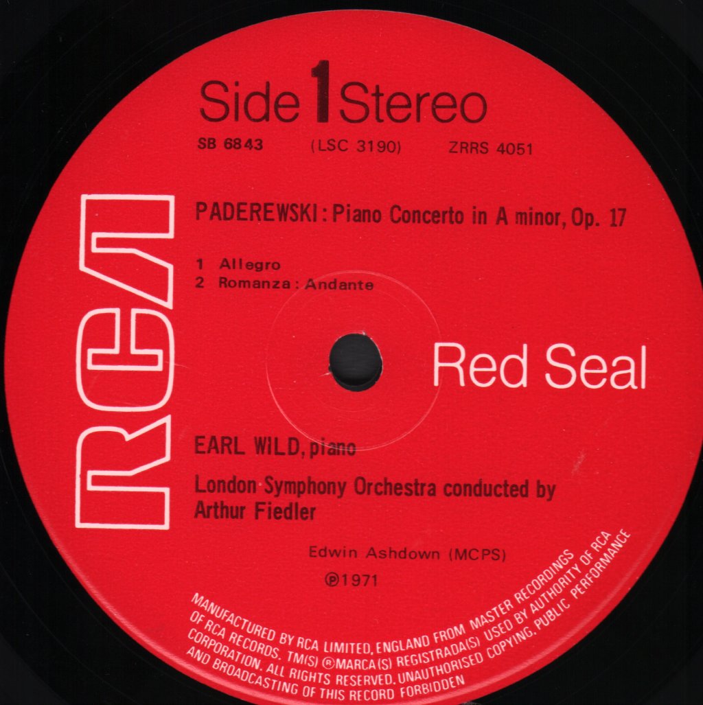 Earl Wild / Arthur Fiedler / London Symphony Orchestra - Paderewski - Piano Concerto In A Minor, Op. 17 - Lp