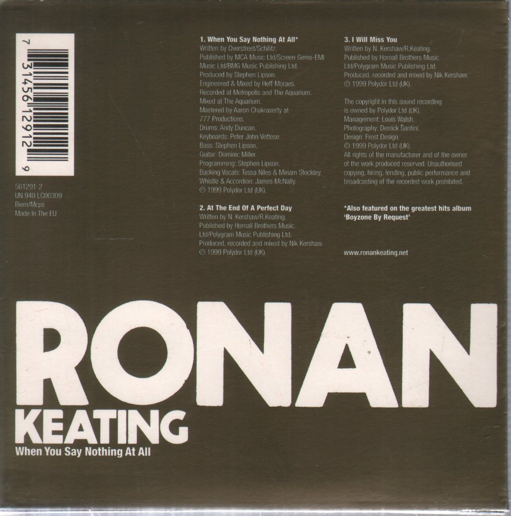 Ronan Keating - When You Say Nothing At All - Cd
