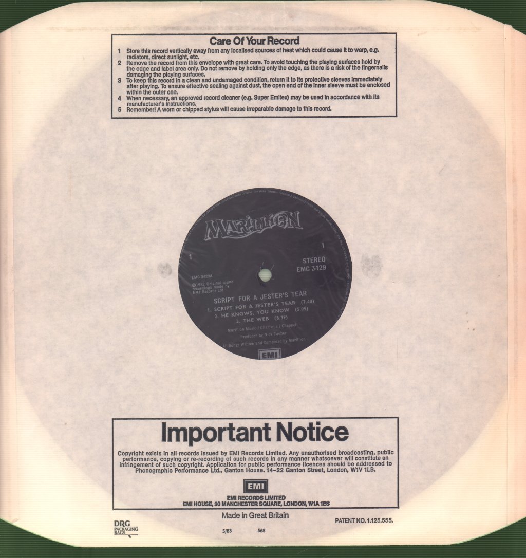 Marillion - Script For A Jester's Tear - Lp