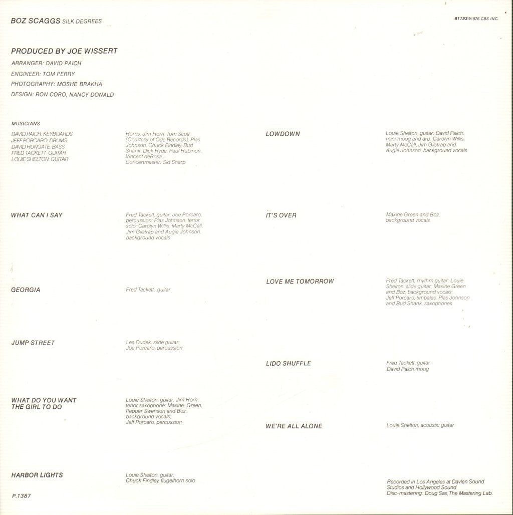 Boz Scaggs - Silk Degrees - Lp
