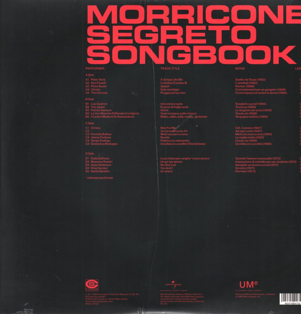 Ennio Morricone - Morricone Segreto Songbook: the Maestro's Hidden Songs For Cinema (1962-1973) - Double Lp
