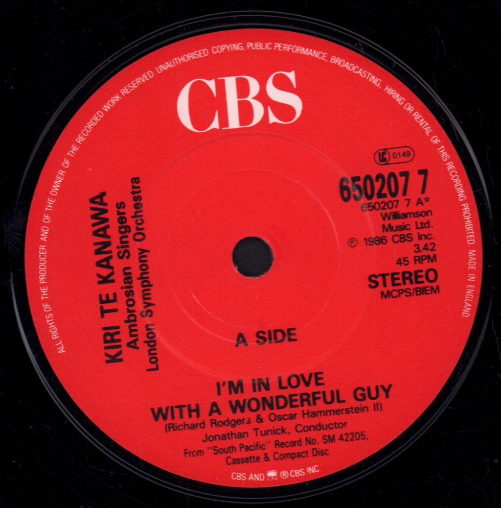 Kiri Te Kanawa - I'm In Love With A Wonderful Guy - 7 Inch