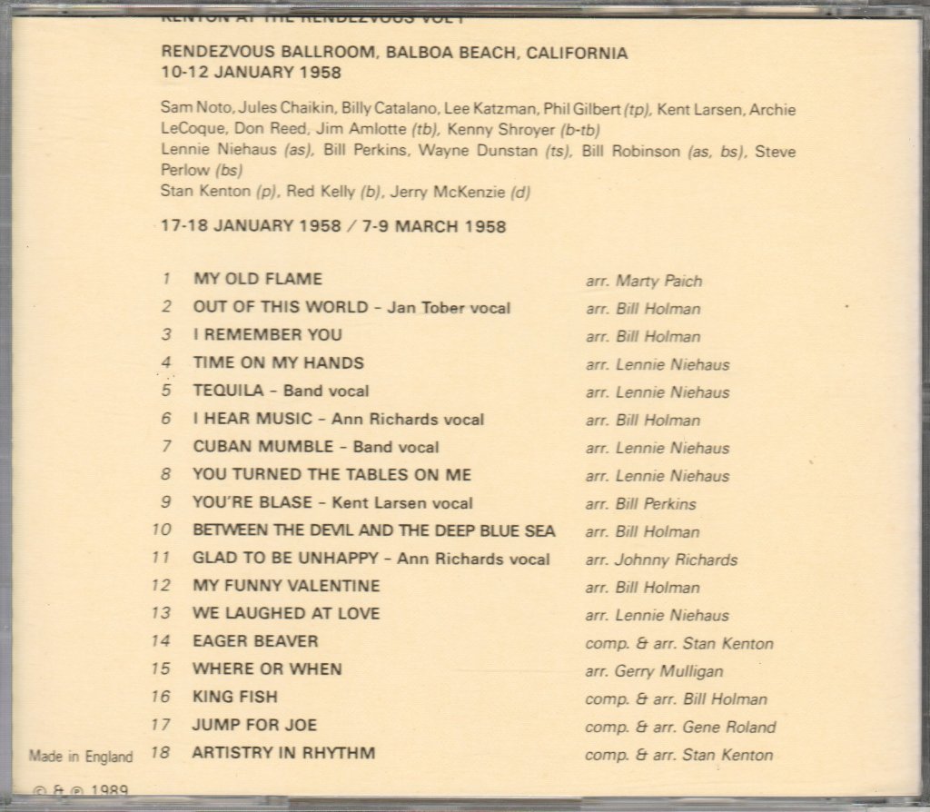 Stan Kenton - At The Rendezvous Vol I - Cd