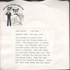 Herb Alpert And The Tijuana Brass - Fox Hunt - 7 Inch