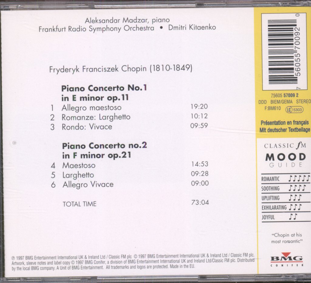 Aleksandar Madžar, Dimitrij Kitaenko, Radio-Sinfonie-Orchester Frankfurt - Chopin - Piano Concertos Nos. 1 & 2 - Cd