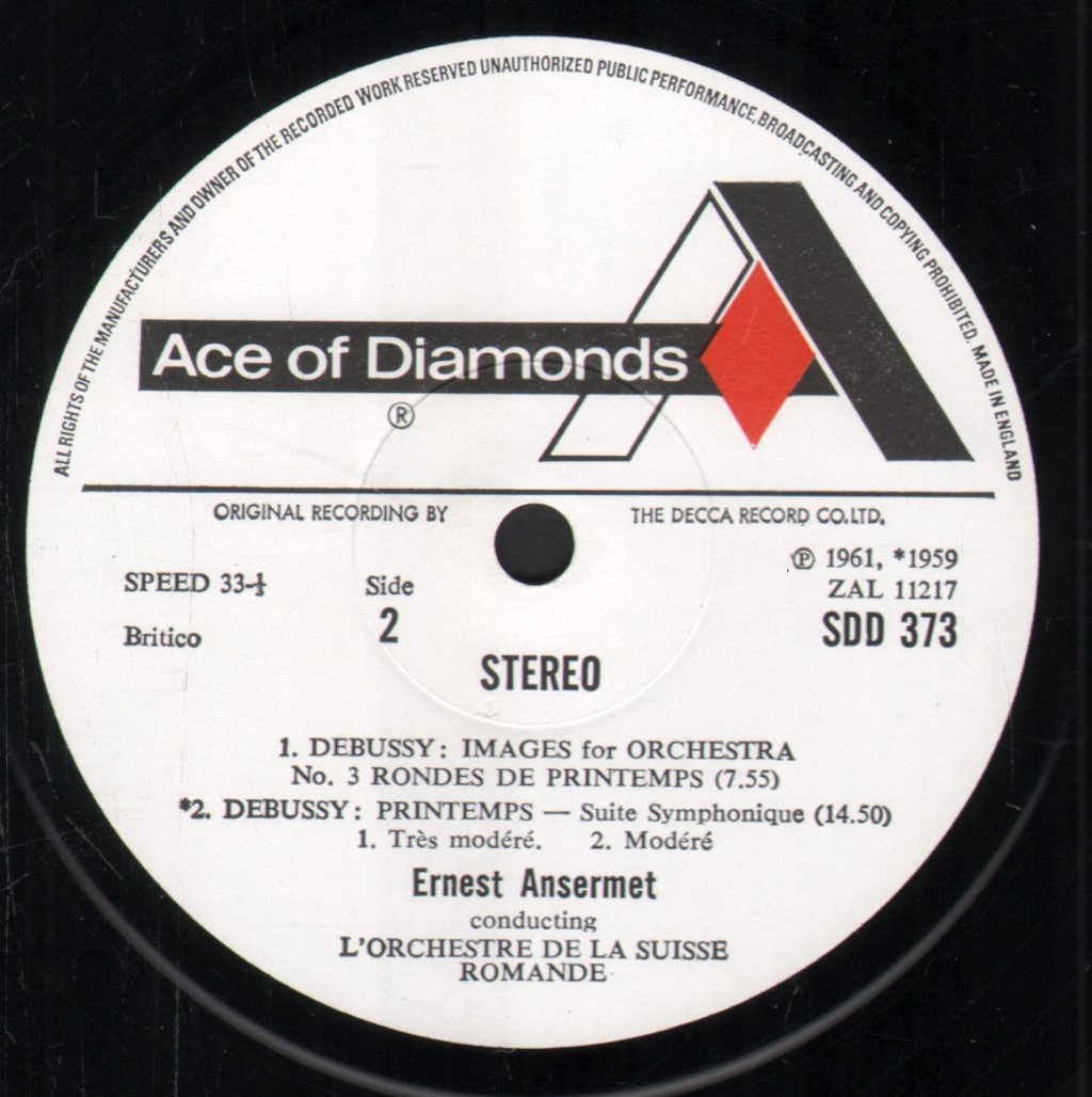 Ernest Ansermet / L'Orchestre De La Suisse Romande - Debussy - Images For Orchestra / Printemps - Suite Symphonique - Lp