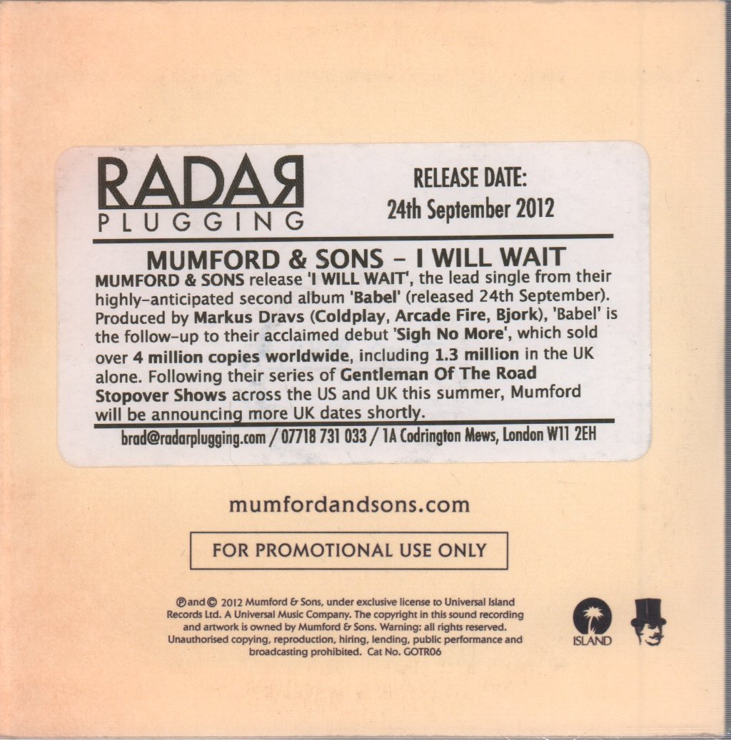 Mumford And Sons - I Will Wait - Cdr