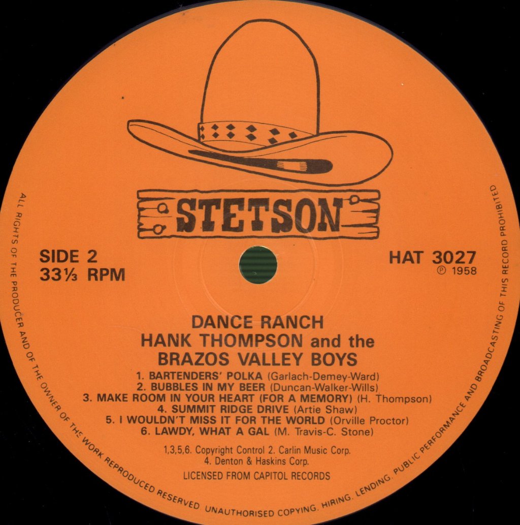 Hank Thompson And His Brazos Valley Boys - Dance Ranch - Lp