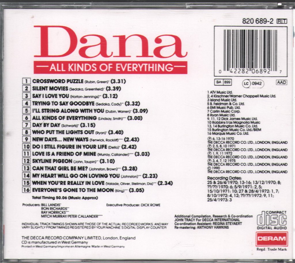 Dana - All Kinds Of Everything - Cd