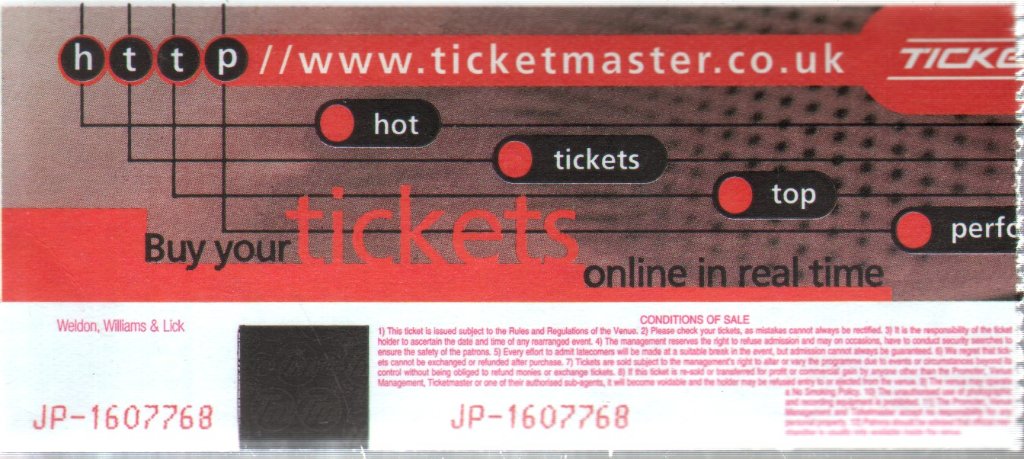 Bryan Adams - Newcastle Telewest Arena 4th October 1999 - Ticket