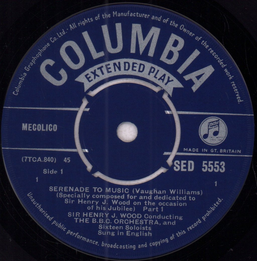 B.B.C. Symphony Orchestra / Sir Henry Wood - Serenade To Music - 7 Inch