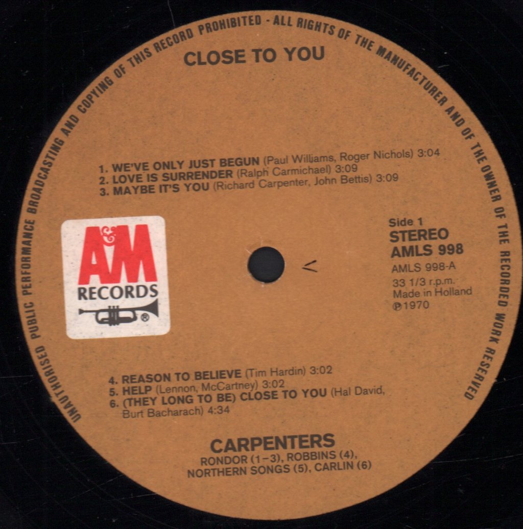 Carpenters - Close To You - Lp