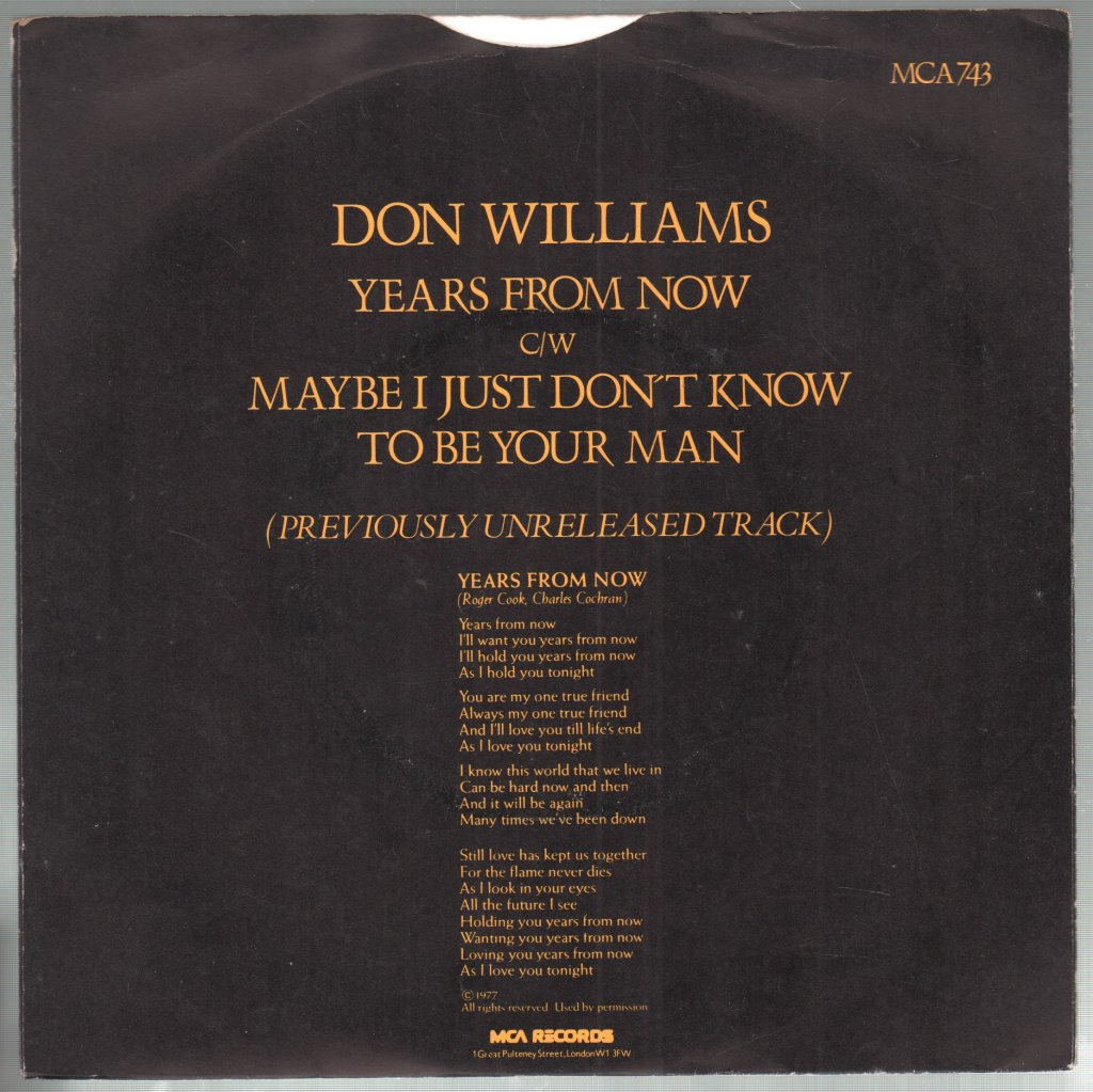 Don Williams - Years From Now - 7 Inch