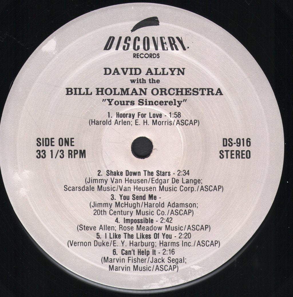 David Allyn With The Bill Holman Orchestra - Yours Sincerely - Lp