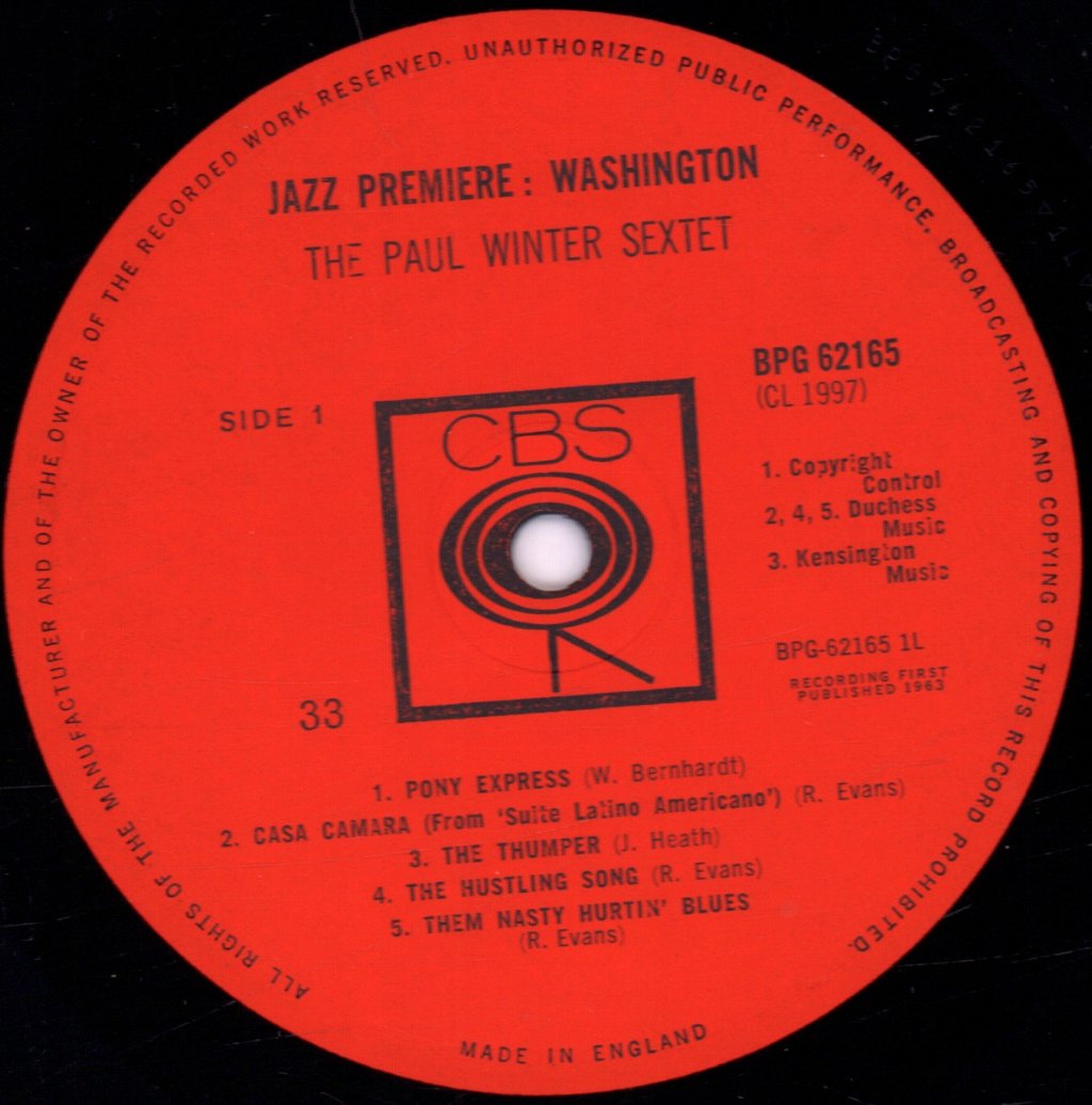 Paul Winter Sextet - Jazz Premiere Washington - Lp