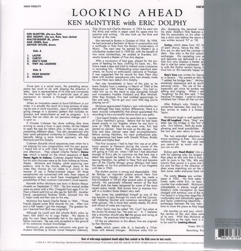 Ken Mcintyre And Eric Dolphy - Looking Ahead - Lp
