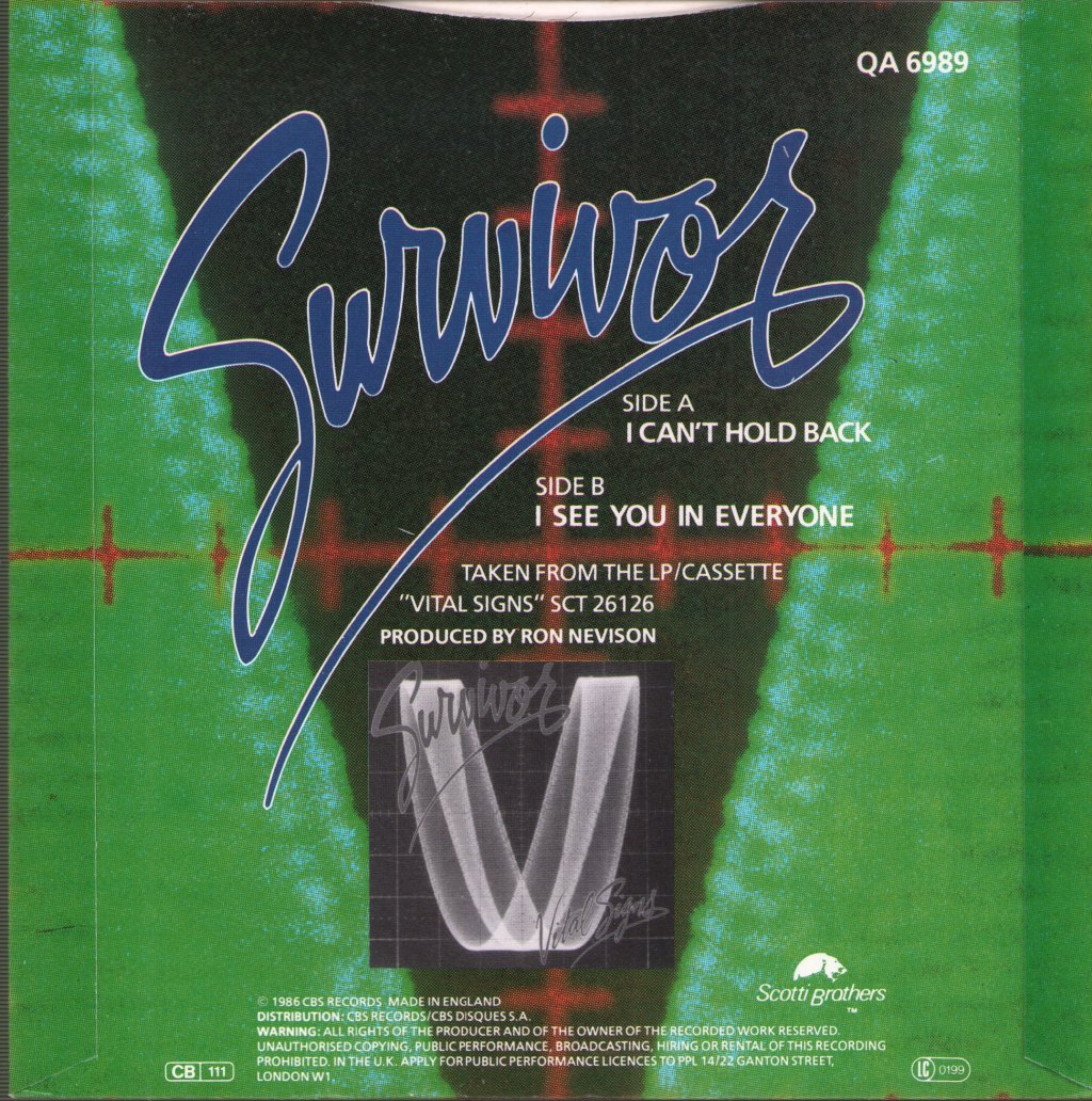 Survivor (AOR Group) - I Can't Hold Back - 7 Inch