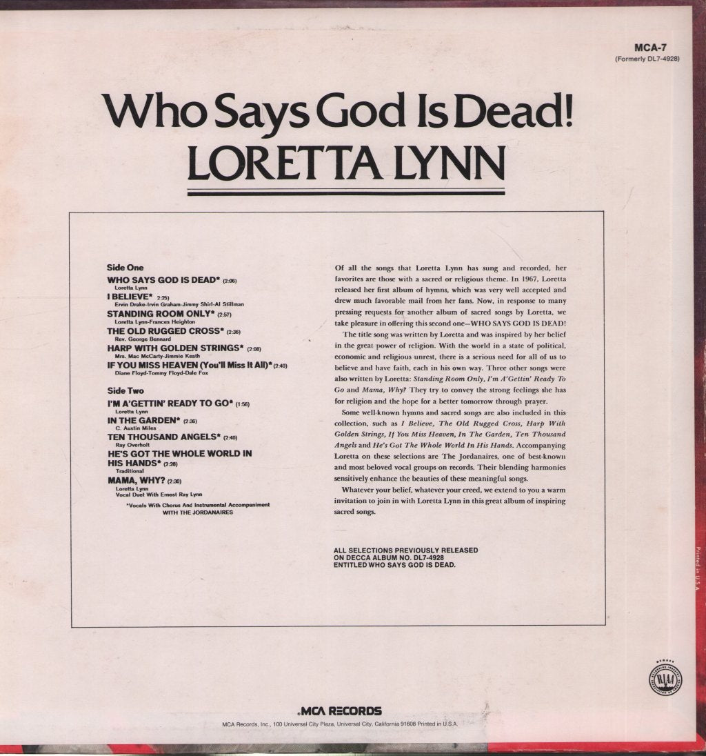 Loretta Lynn - Who Says God Is Dead! - Lp